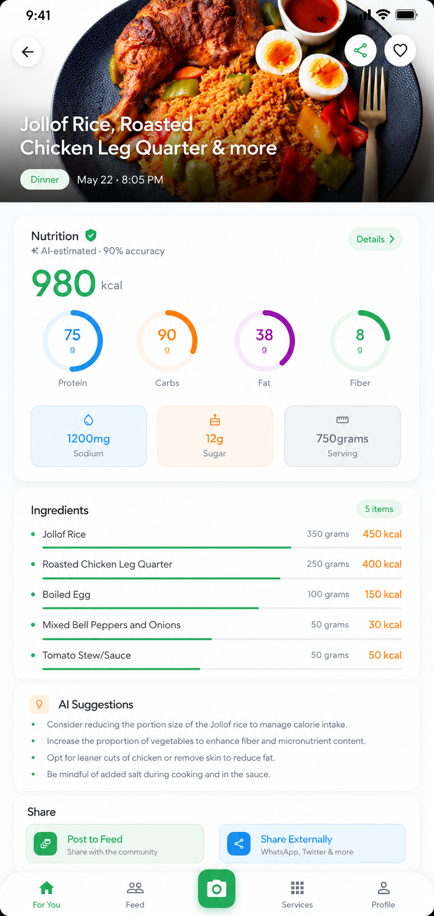 AI meal analysis for Jollof rice